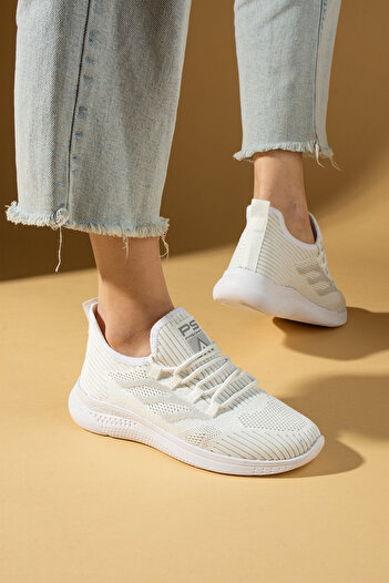 Pembe Potin Unisex White Knitwear Comfortable Sole Comfort Sneaker Sports Shoes