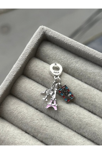 asaf Pembe Eyfel Kulesi ve Paris bileti Charm | Asafaccessory