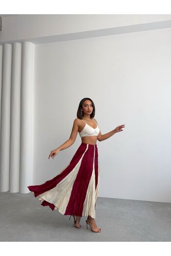 QUAWEAR Color Blocked Modal Fabric Crinkle Skirt
