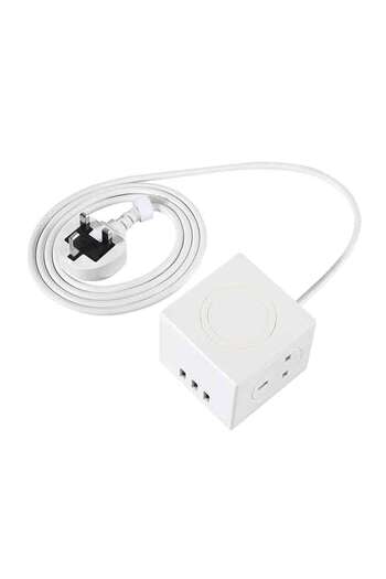 FlashHawk 1 Socket Extension Cord Tower Power Strips with 3 USB Ports and Wireless Charging 1.8m White