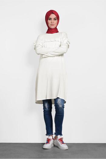 Alvina 40003 Model Ruffle Detailed Knitwear Tunic