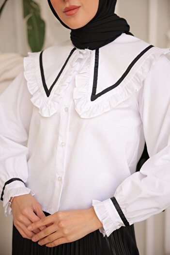 benguen 2066 Wide Collar Short Shirt White