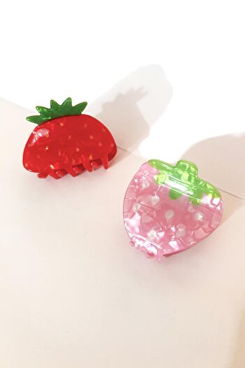 New Obsessions Pink and Red Strawberry Acetate Hair Clips 2 Pcs