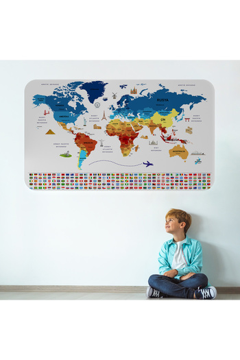 Harita Sepeti Country Flag Educational Capital Detailed Atlas Decorative World Map Wall Sticker-3857