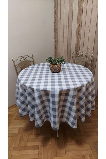 gonk Round, Plaid, Duck (Liquid Pusher, Stain Proof) Fabric, Tablecloth