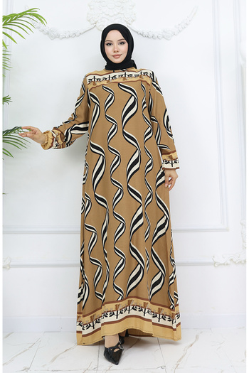 sefamerve Milky Brown Viscose Sleeve Elastic Dress 0031-02