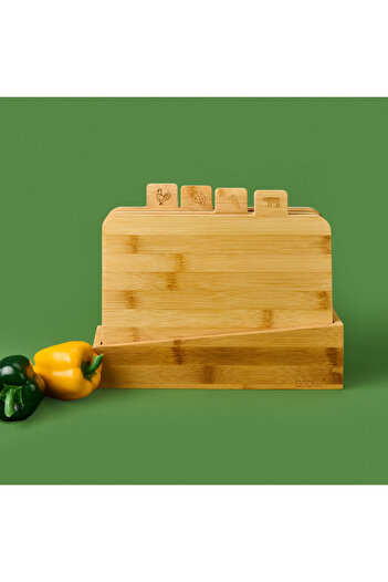 AROW Bamboo Cutting Board with 4-Piece Stand - Light Brown