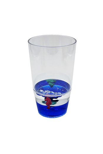 BM GİFT DESİGN Glass with floating figurines, blue, seahorse pattern, 250ml