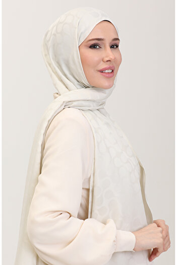 sefamerve Bloom Pattern Jacquard Shawl 90183-15 Bone