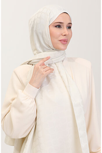 sefamerve Bloom Pattern Jacquard Shawl 90183-15 Bone