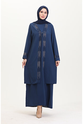 sefamerve Plus Size Vest Suit Indigo 6140-05