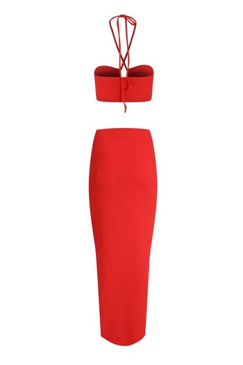 La Sarta Red Flam Pareo and SKirt - Crop Double Set