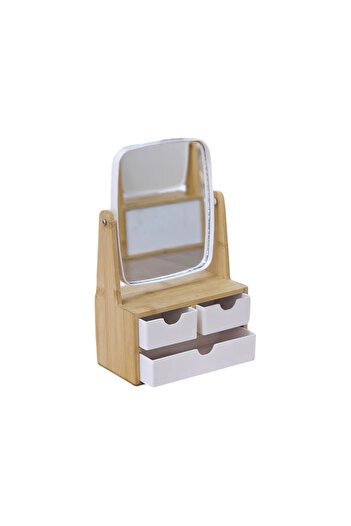EVLE Bamboo Adjustable Makeup Mirror Table Mirror with Drawer, Makeup Organizer