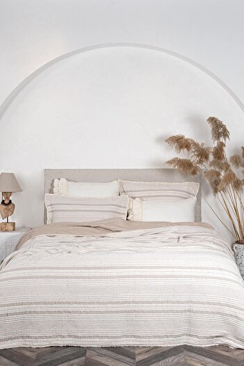 Ecocotton Hivda Double Bedspread - Beige, 100% Organic Cotton, Muslin Filled 240X260 Cm