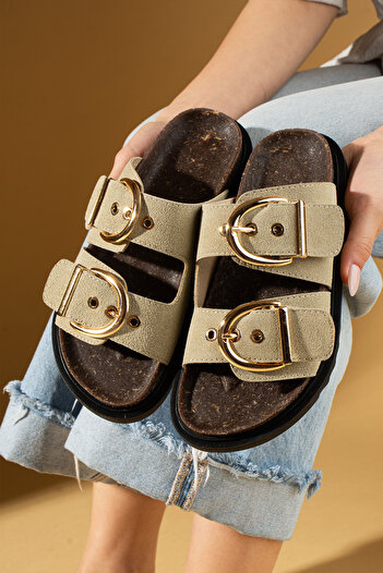 Ege's Shoes Mink Suede Women's Orthopedic Sole Slippers Double Banded Buckle Daily Comfortable Slippers