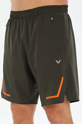 bilcee Men's Green Slit Leg Zipper Pocket Thin Woven Fabric Training Shorts 0699