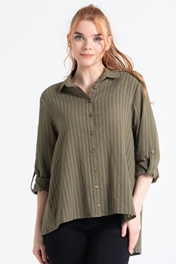 Eliş Şile Bezi Long Sleeve Sile Cloth Peyker Summer Shirt Khaki Hk