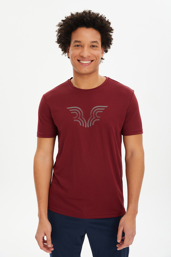 bilcee Men's Claret Red Quick Dry Printed Crew Neck Lightweight Training & Sports T-Shirt 0094