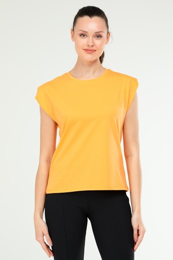 speedlife Orange Oversize Sleeveless Crew Neck Women's T-Shirt - 100% Cotton Sf0758