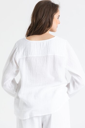 Eliş Şile Bezi Long Sleeve Pearl Summer Muslin Shirt White Byz