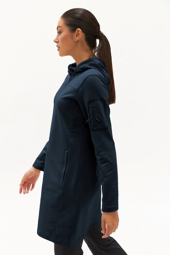 bilcee Women's Navy Blue Softshell Winter Hooded Long Sweatshirt with Fleece Inside 0457