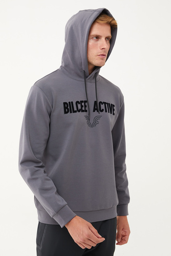 bilcee Men's Gray Hooded Printed Sweatshirt 1541