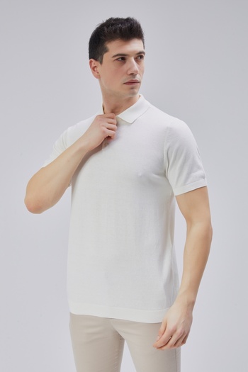 Trist Star Men's Ecru 100% Cotton Polo Neck Short Sleeve Knitwear Sweater Trist-7107