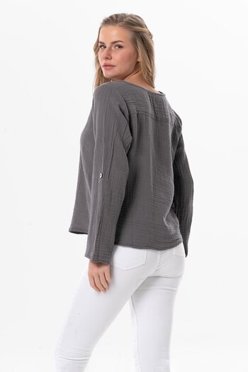 Eliş Şile Bezi Long Sleeve Pearl Summer Muslin Shirt Gray Gray