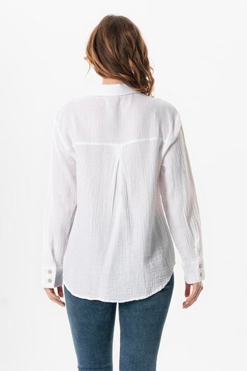 Eliş Şile Bezi Long Sleeve Sign Pocket Detailed Muslin Summer Shirt White Byz