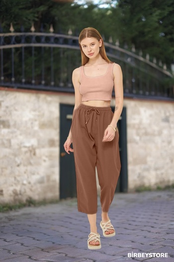BİRBEYSTORE Unisex Plus Size Ακατέργαστο ύφασμα - Capri Unikal Style 100% Cotton Relaxed
