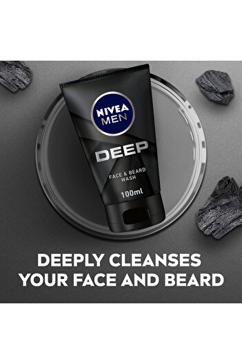 NIVEA MEN DEEP Cleansing Face & Beard Wash, Active Charcoal, 100ml, Pack of 2