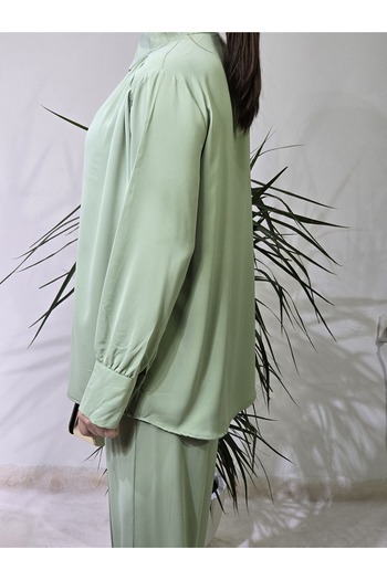 NANTİREA Çağla Green Stylish Chiffon Crepe Fabric Trousers Shirt Set