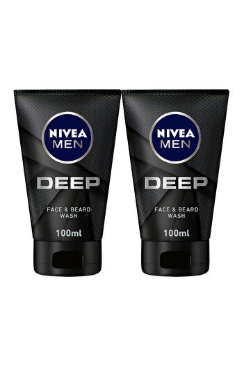 NIVEA MEN DEEP Cleansing Face & Beard Wash, Active Charcoal, 100ml, Pack of 2