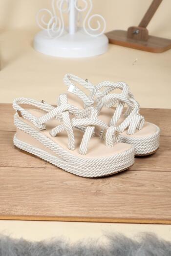 Birikon Flip Flop Rope String Sandals Cream