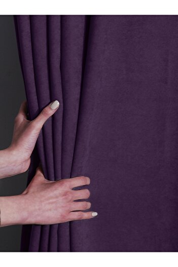 FAVOLLİ Velvet Textured Violet Purple Pleated Island Background Curtain