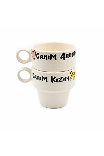 PALTO TASARIM Dear Mom & My Dear Daughter Set of 2 Espresso Cups - Gift Ceramic Cup