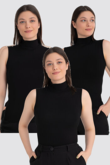 Arma Yıldız Women's Black Turtleneck Sleeveless Body 3 Pack