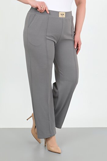 By Alba Collection Women's Gray Elastic Waist Lycra High Waist Large Size Trousers