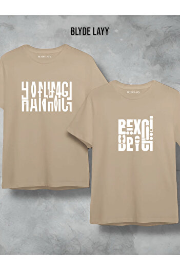BLYDE LAYY Λευκό μπλουζάκι Oversize Σετ 2 Πτυσσόμενο Σχέδιο Hanımcı Beyci Lover Combination