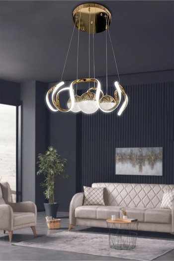 RSCOLLECTIONS Arya 3 Renk Modern Sarkıt 3 Toplu Led Avize Powerled - 3 Renk Kumandasız Gold