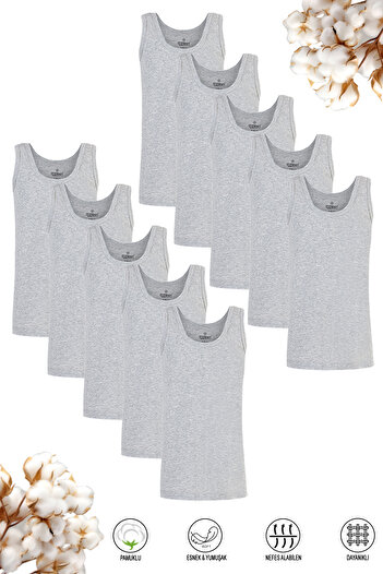 ÖZKAN underwear Özkan 0801 Pack of 10 Boys' Cotton Ribbed Fabric Flexible and Comfortable Undershirt