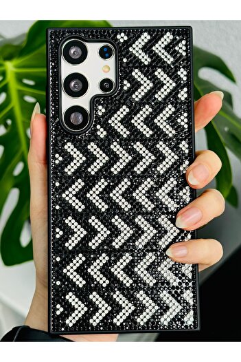 Go Aksesuar Galaxy S24 Ultra Compatible Patterned Diamond Design Rhinestone Sparkling Shiny Diamond Silicone Case