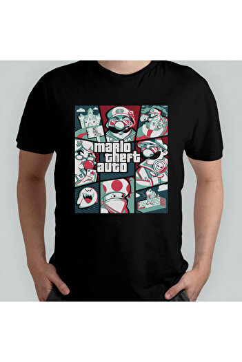 Pixxa Super Mario Bros GTA - Grand Theft Auto 100% βαμβακερό μπλουζάκι με λαιμόκοψη μοντέλο 10