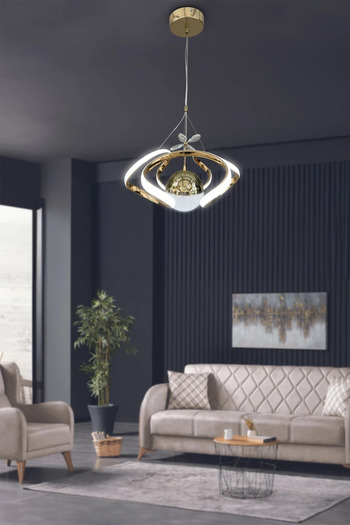 RSCOLLECTIONS Dron Tek Top Modern Sarkıt Led Avize - 3 Renk Kumandasız Gold
