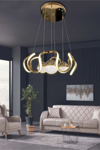 RSCOLLECTIONS Arya 3 Renk Modern Sarkıt 3 Toplu Led Avize Powerled - 3 Renk Kumandasız Gold