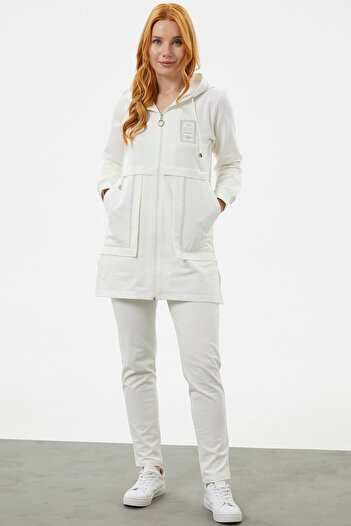 Sementa Hooded Piping Detailed Zippered Tracksuit Set - Ecru