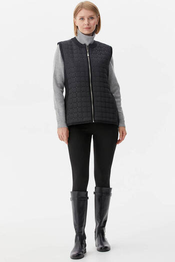 Sementa Crew Neck Front Quilted Knitwear Vest - Black