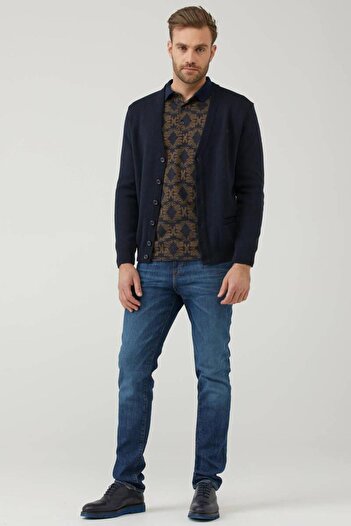 Sementa Men's Pocketed Knitwear Cardigan Navy Blue