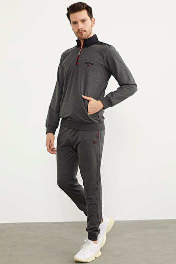 Sementa Stand Collar Half Zipper Tracksuit Set - Anthracite