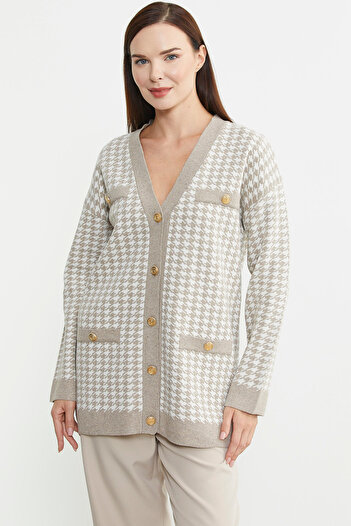 Sementa Oversize Mink Knitwear Jacket - Houndstooth Motif
